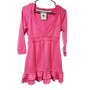Victorias Secret Pink Y2K Ruffle Trim Deep V Hooded Dress Size Small